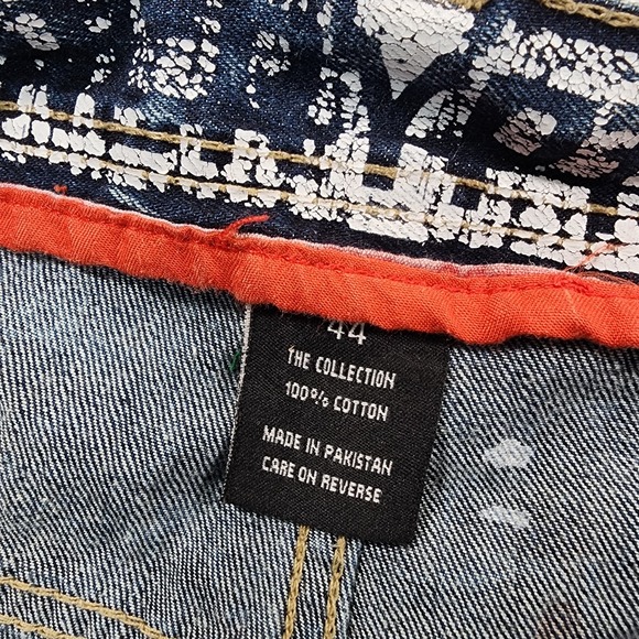 Encrypted Denim Shorts MENS SIZE 44 Blue Paint Splatter All Over Print Baggy - Picture 7 of 12